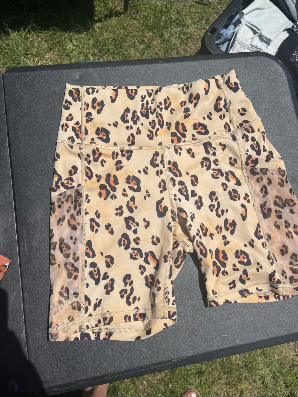 Fabletics Tan Leopard-Print High-Waist Bike Shorts